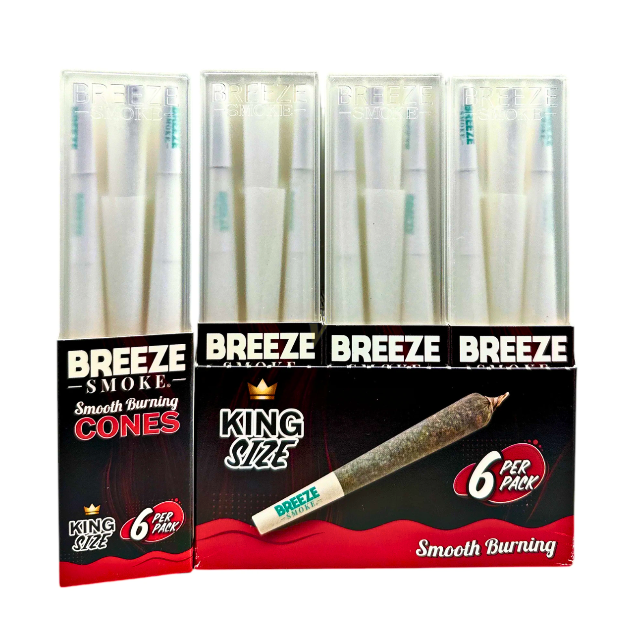 BREEZE SMOKE KING SIZE CONES SMOOTH BURN 6CT PER PACK DISPLAY OF 18